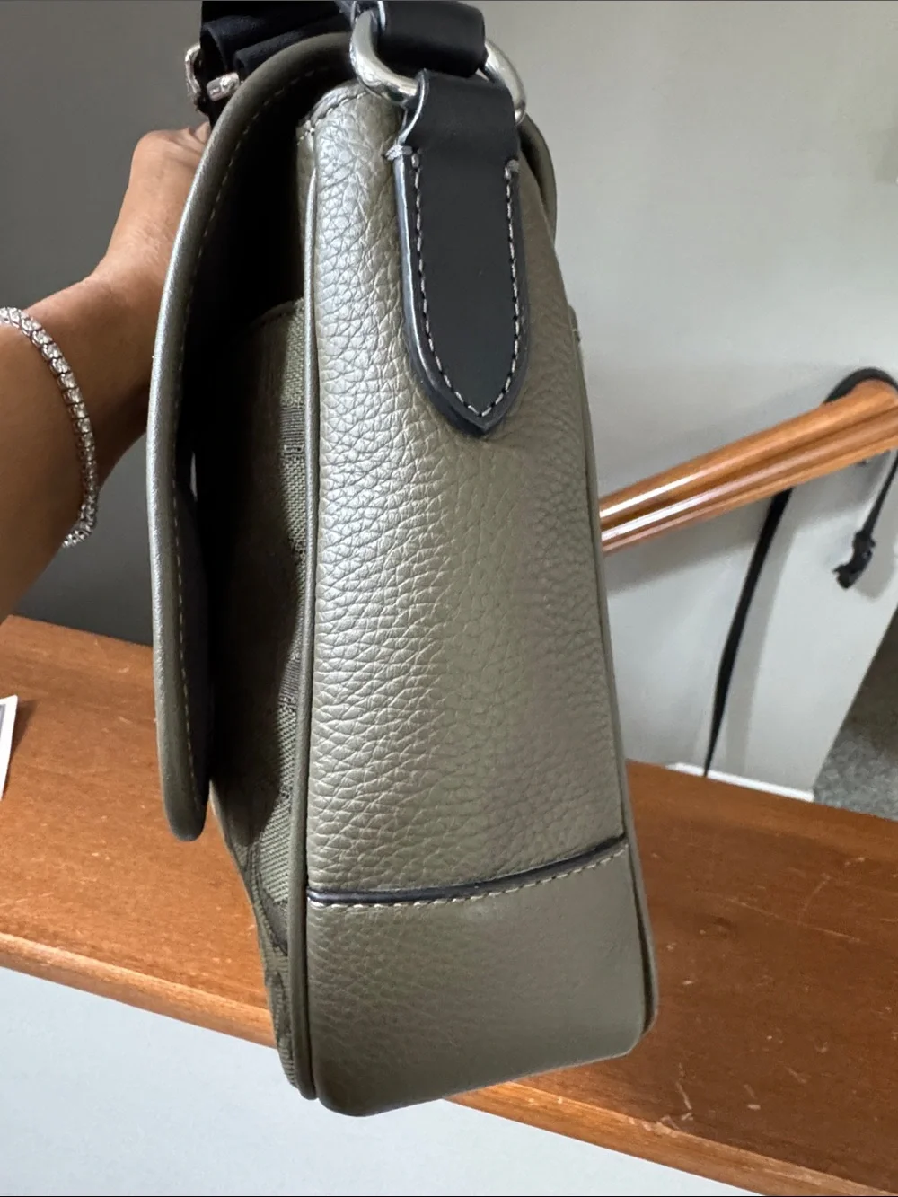 COACH Olive Green Pebble Leather & Signature Canvas Crossbody